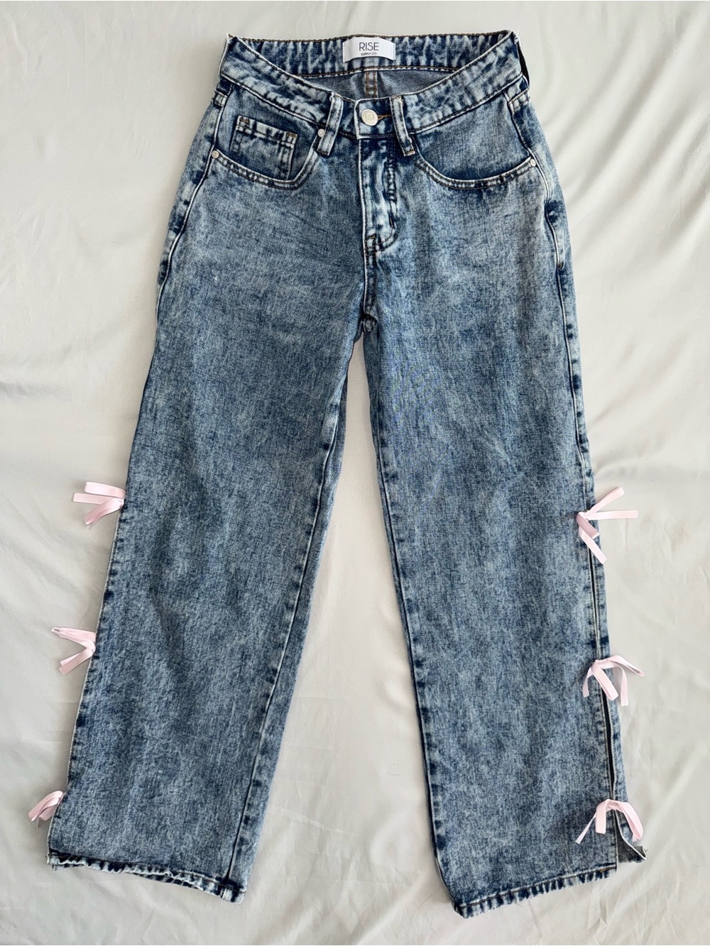 Rise Supply Co Wide Leg Jeans High Rise Lace Up Side Detail Blue Denim size 0